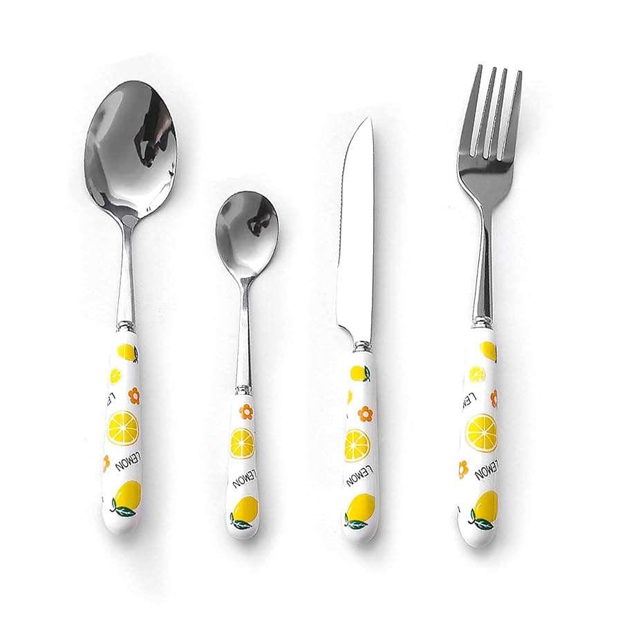 Amazon.com: Cutlery Flatware Set of 4 with Ceramic Handle